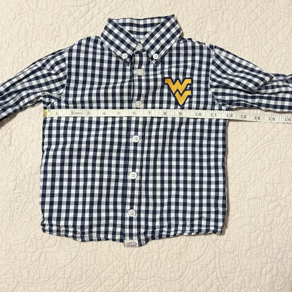 West Virginia Mountaineers Youth 2T Button Up Blue Gingham Shirt Garb Team WVU
